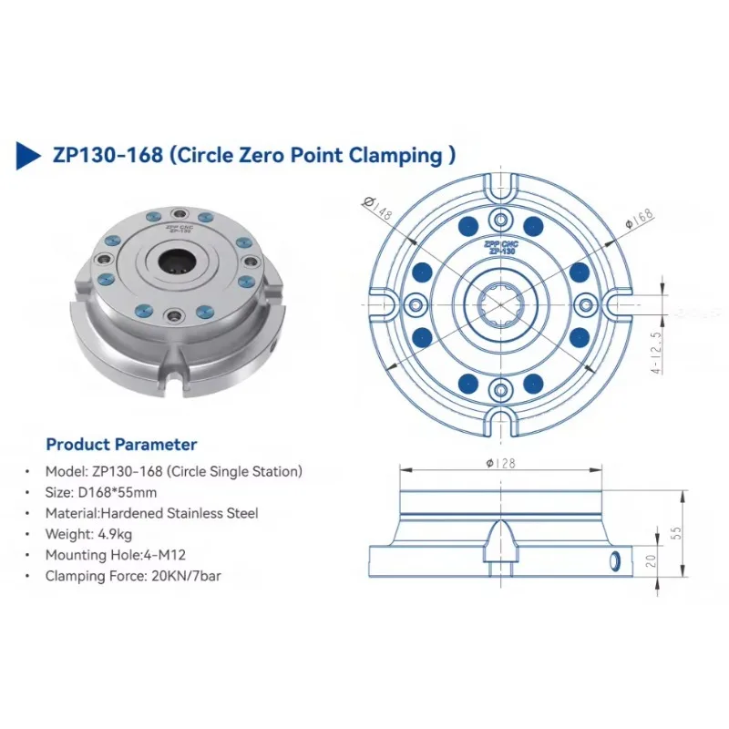 Pneumatic Zero Point Clamp Series ZP130-168 (Circle Single Station)