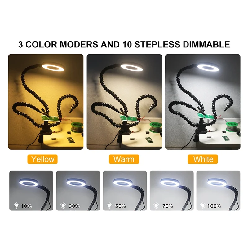 

A84X-Soldering Helping Hand Desk Clamp PCB Holder Third Welding Station Flexible Arms LED Lamp Lighting Welding Tools