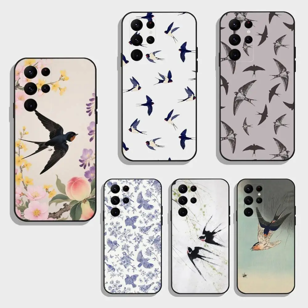 

New Chinese S-Style S-Swallow Phone Case For Samsung S25,24,23,22,30,21,10,9,Ultra,Plus,FE 5G Black Soft Case