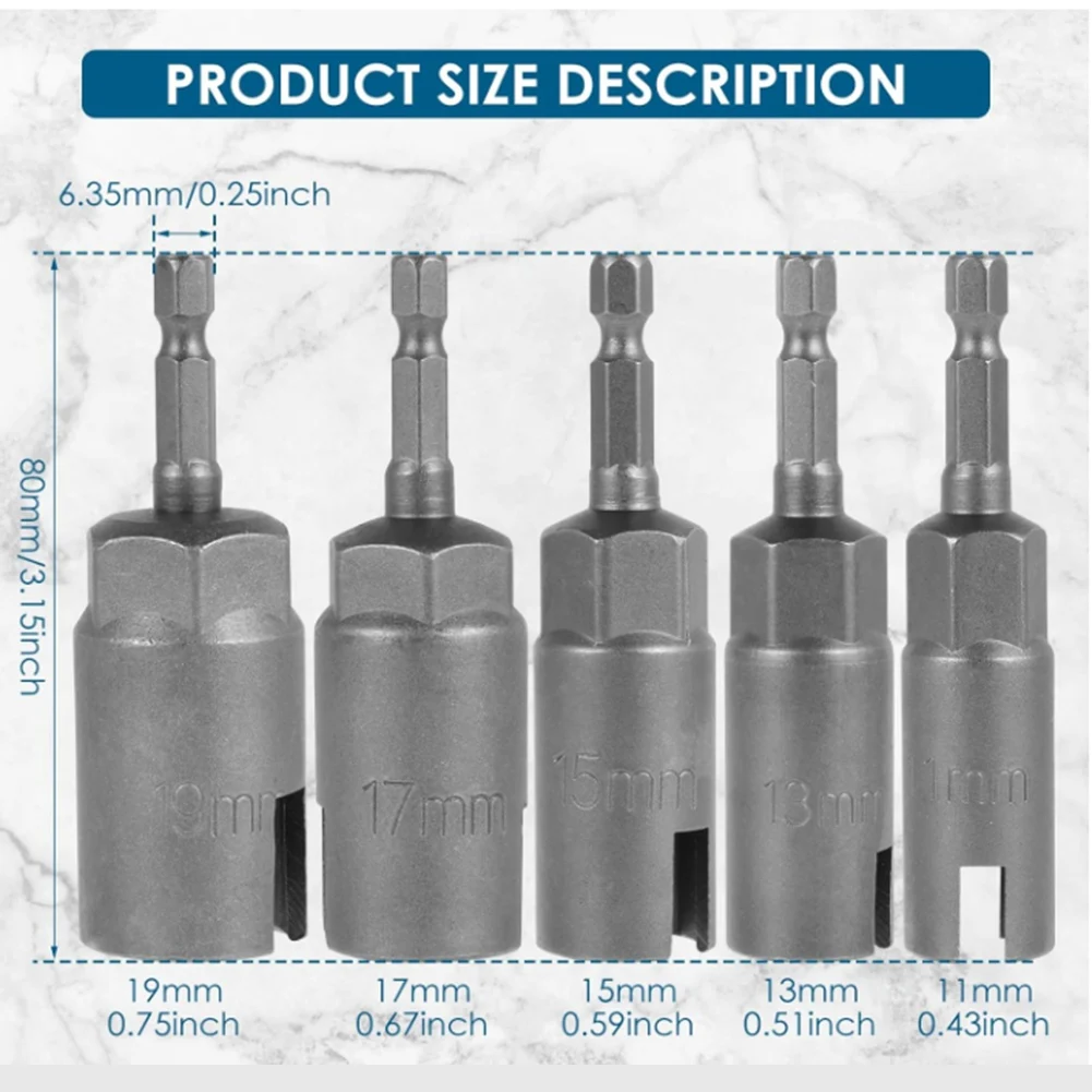 5PCS Wing Nut Driver,11-19Mm Steel Slot Wing Nut Driver Bit, 1/4 Inch Hex Shank Wing Nut Driver Set, Nut Driver Socket