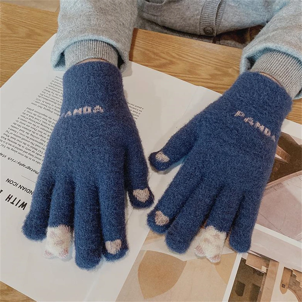 Female winter cute panda plus velvet warm and cold riding students windproof touch-screen gloves JT-30
