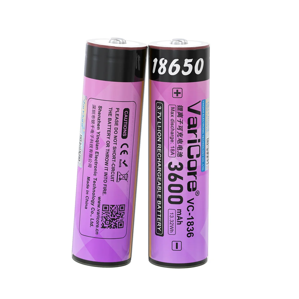 VariCore VC-1836 con PCB 18650 3,7 V 3600 mAh batería de litio recargable de gran capacidad para linterna y equipos eléctricos, etc.