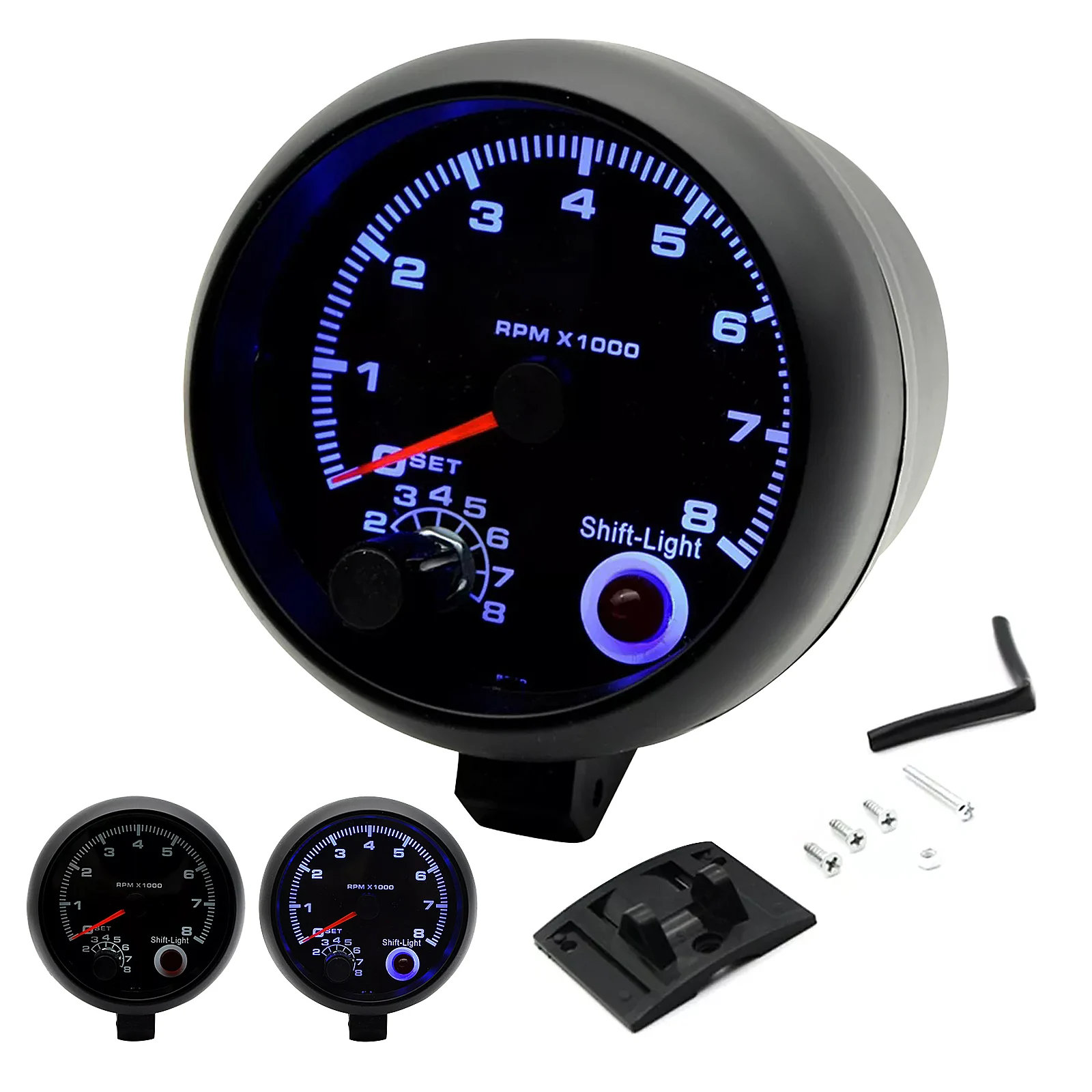 

375 Inch Black White Car Tachometer Blue Backlight Shift Light Universal Vehicles Automotive Gauges