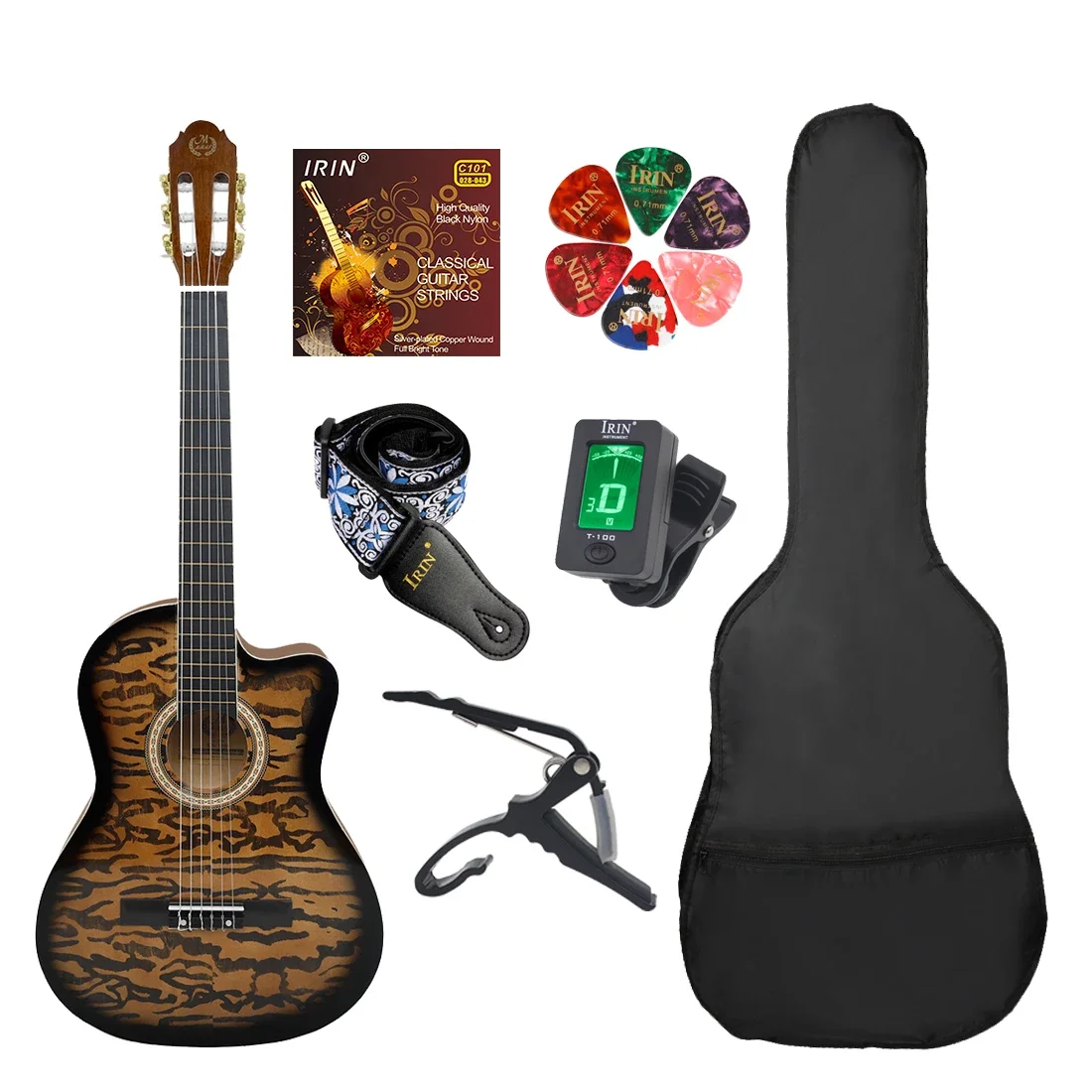 M MBAT 39 Inch Classical Guitar 19 Frets Spruce Panels Acoustic Guitar Set with Case Guitar Accessories for Beginners Practice