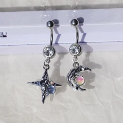 Y2K Body Piercing Crystal Cross Belly Button Rings Sexy Fashion Accessories Moon Starr Punk Navel Rings 2000s Aesthetic Jewelry
