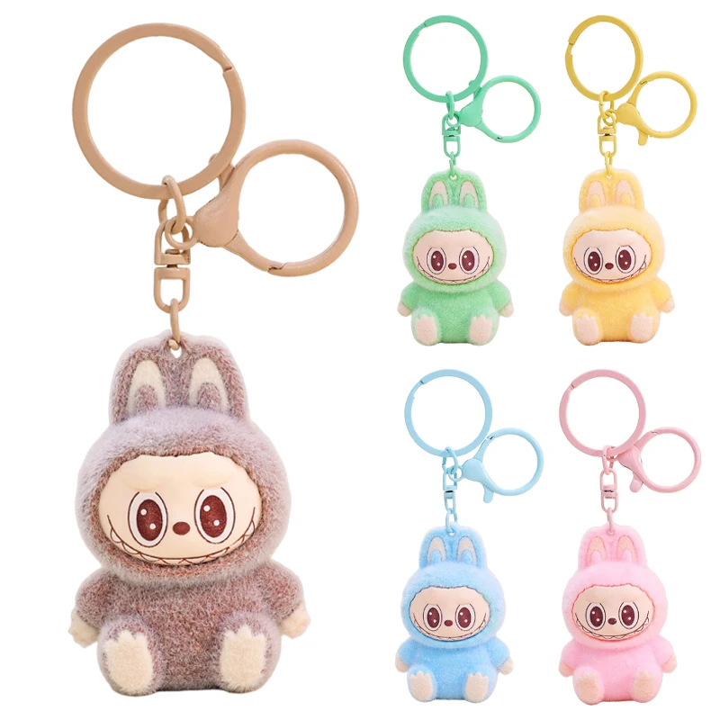 Labubu Keychain Car Key Chains Cartoon Creative Backpack Pendant Decorative Accessories Model Doll School Bag Charm Keyring Gift