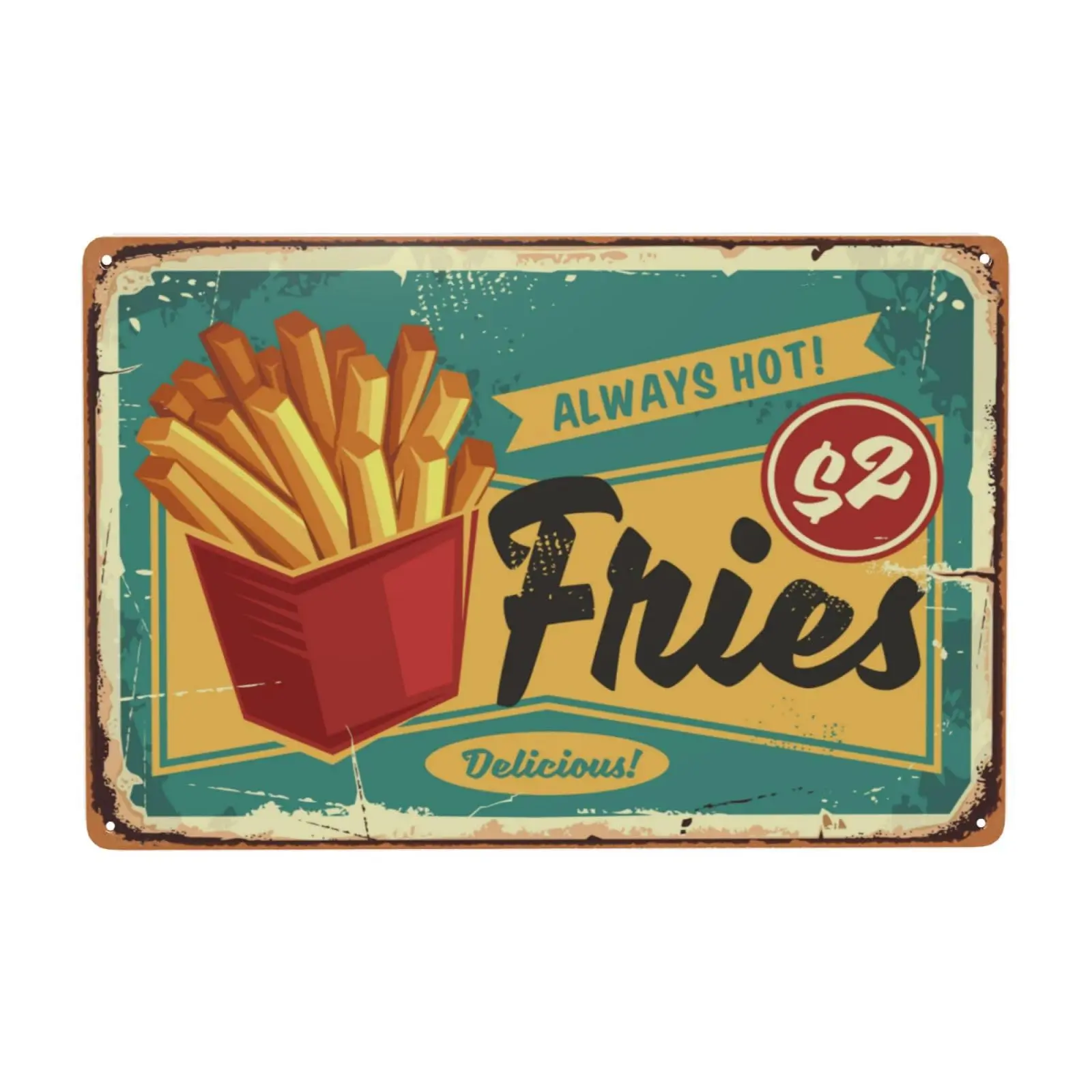 Bugana French Fries Metal Sign, Chic Vintage Tin Signs, Retro Rusty Traces Poster, Classic Designs, Stylish Funny, Decor Art Gif