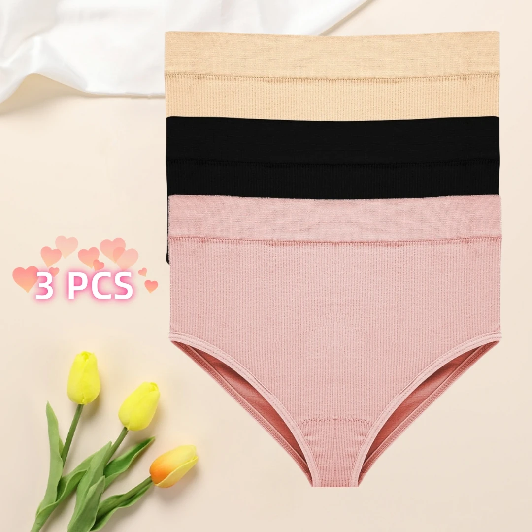 

Mid-Waist plus size Girls Sexy Hip Triangle Shorts 3PCS New Seamless Threaded Panties Women's Cotton Traceless