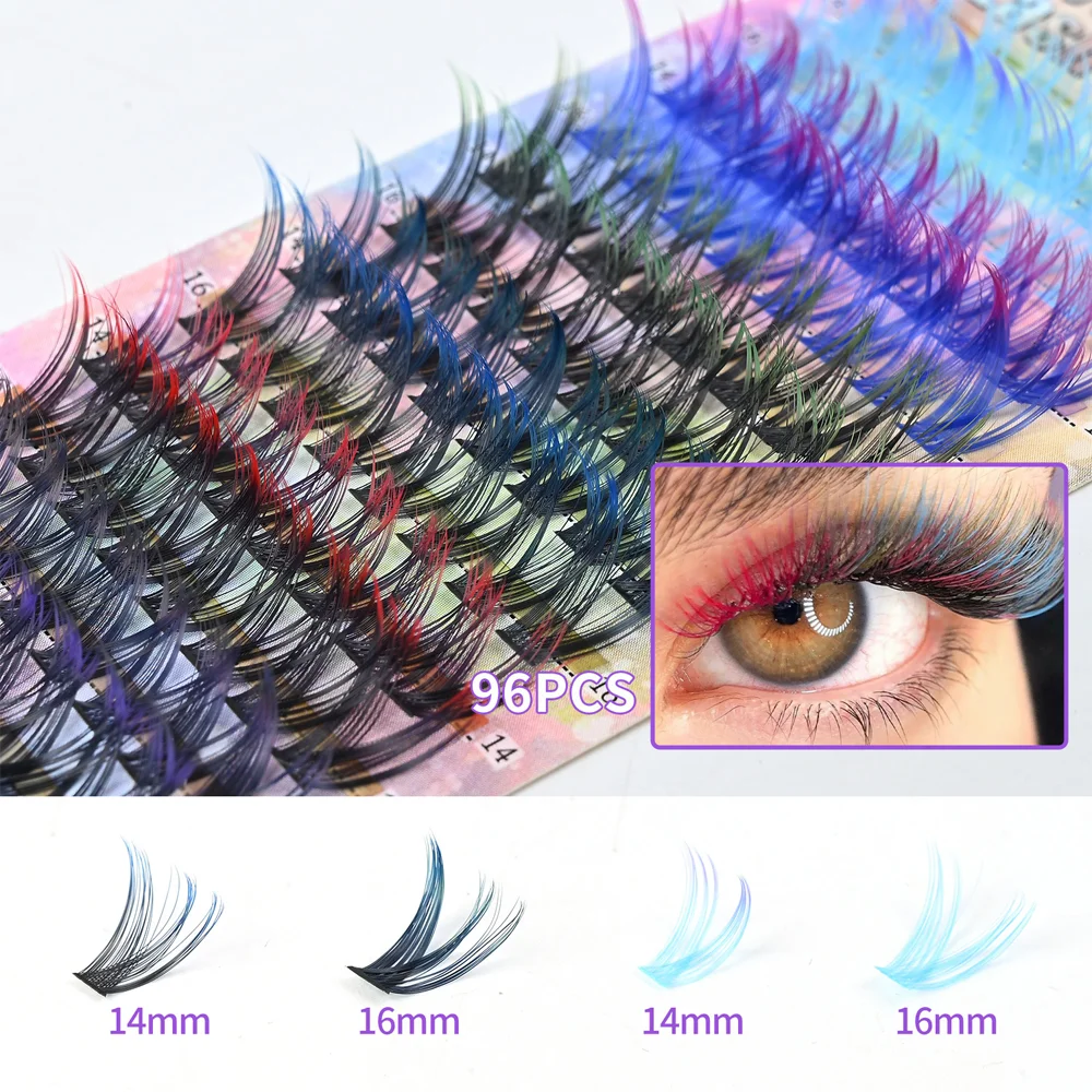 12 rows of color segmented hair, non-scattered roots, mixed color, thick curling, stage exaggerated makeup, false eyelashes