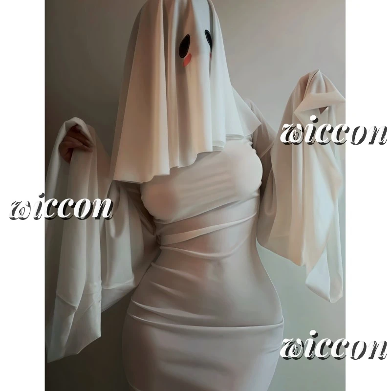 Sexy Cute Female Ghost Cosplay Costume Halloween Scare Face Cape Scream Costume Adult Fancy Dress Halloween Cosplay Costume