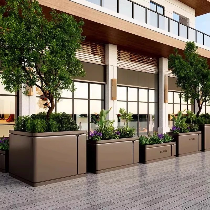 

Outdoor stainless steel flower box combined courtyard community fence partition square flower bed, wrought iron flower slot tree