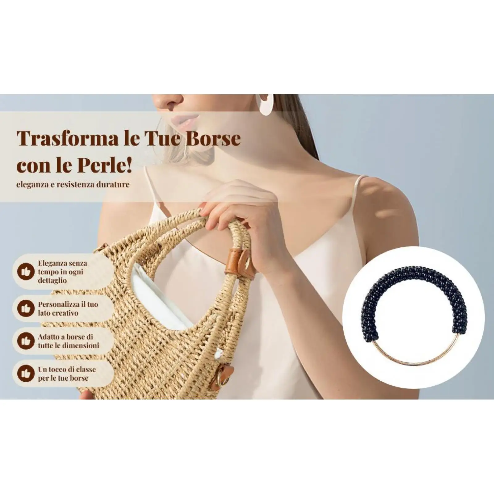 

Imitation Pearl Handbag Handle Decorative Round Metal Purse Ring for Luxury DIY Bags and Beach Bags