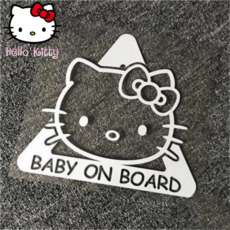 MISION Hello Kitty Cartoon Hollow Rear Window Car Sticker Warning Reflective Car Sticker Cute Anime Car Accessories Car Gifts