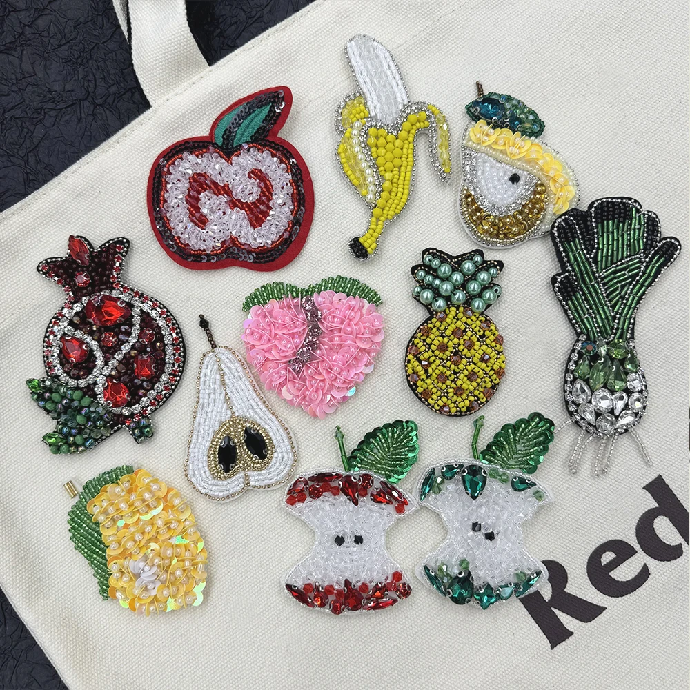 Fashion 3D Handmade Rhinestone beaded Patches for clothing,Bag,hat fruit applique Parches Hand sewn badge patch