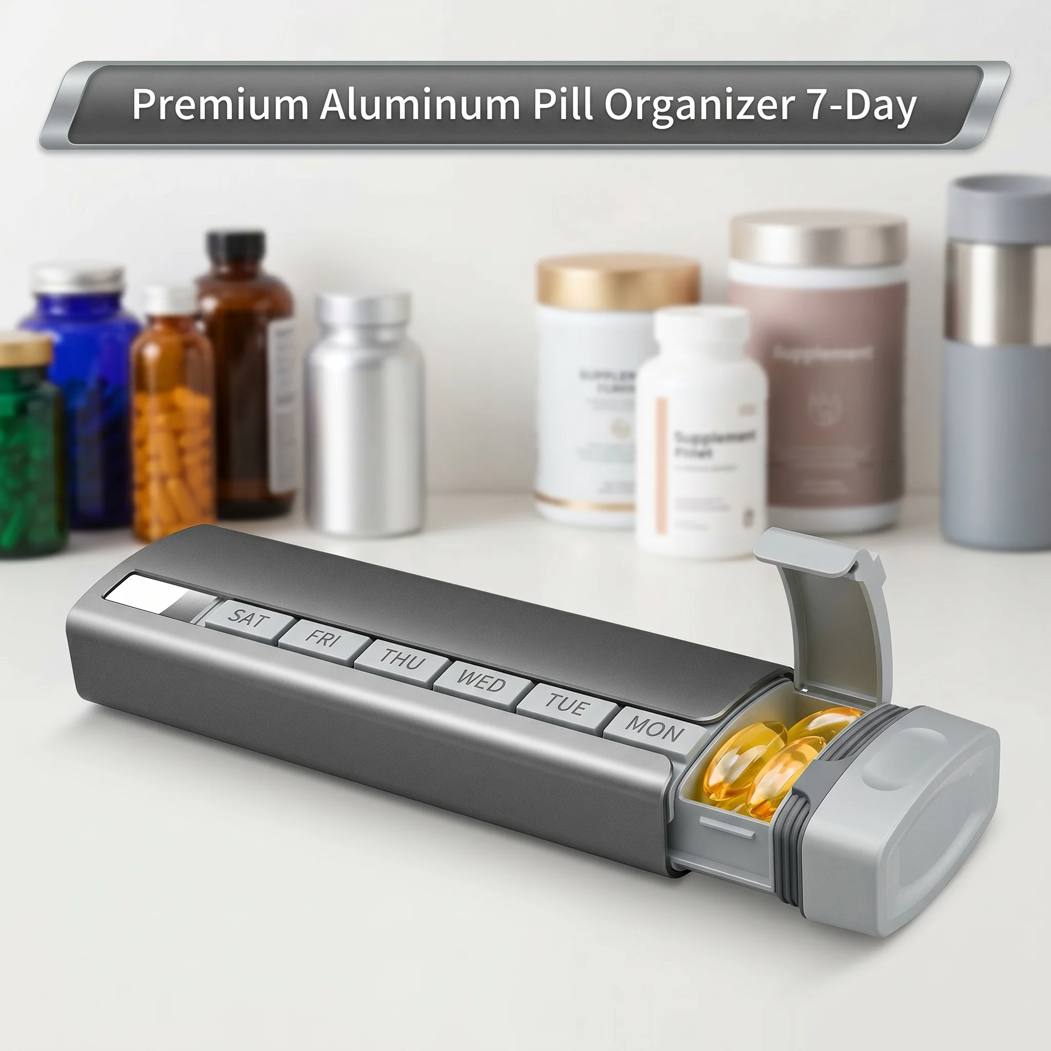 

Upgraded Aluminum Pill Case 7 Day Single Daily Design, Premium Metal Pill Organizer with Sleek Appearance, Waterproof & Sturdy