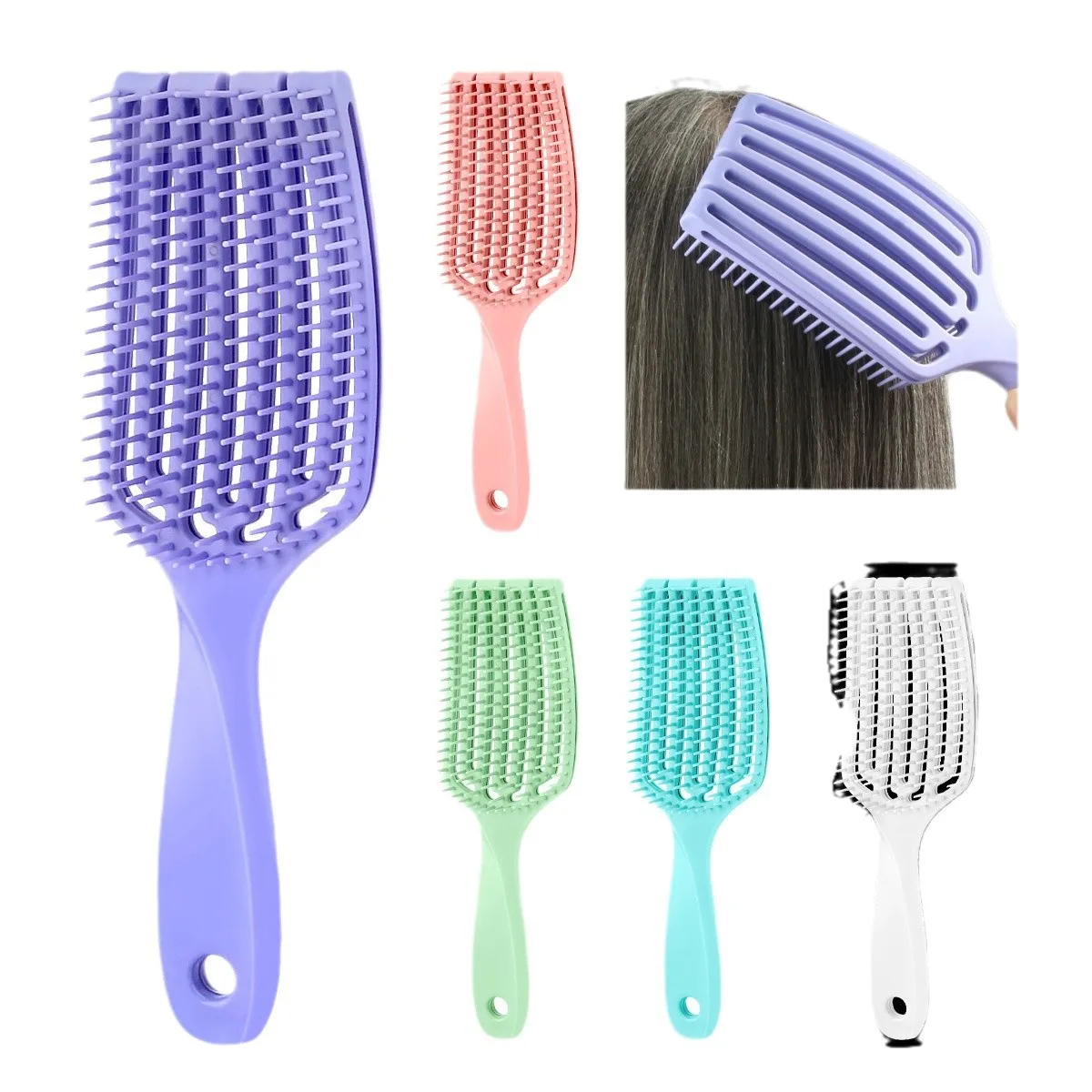 Bananenblatt-Massagekamm, Muschelkamm, hohe Schönheit, große Biegung, lila Haarbürsten-Set, Entwirrung und Styling, Haarpflege-Werkzeuge