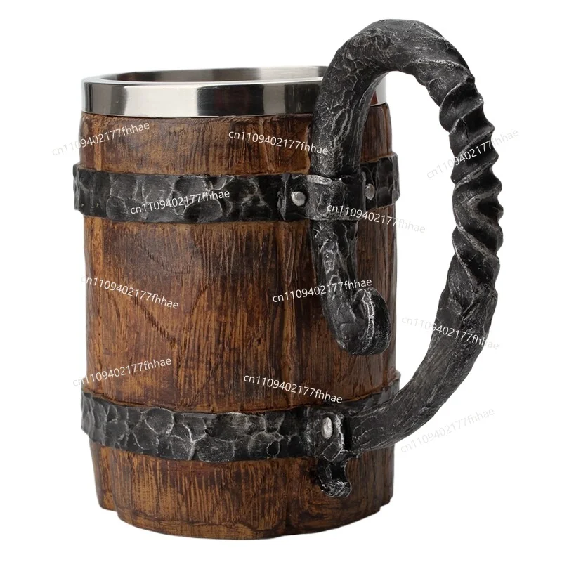 Free Shipping, Bar Beer Cup Simulation Wood Cup, Stainless Steel Liner, Mug Big Handle Log Modeling Water Cup