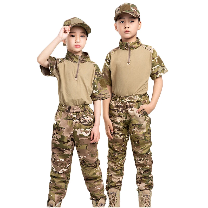 Kids Pants Military Tactical Suits Camo Multicam Suit Tactic Combat Uniform Sweatshirts Boy Trainning Hunting Short Sleeve Sets