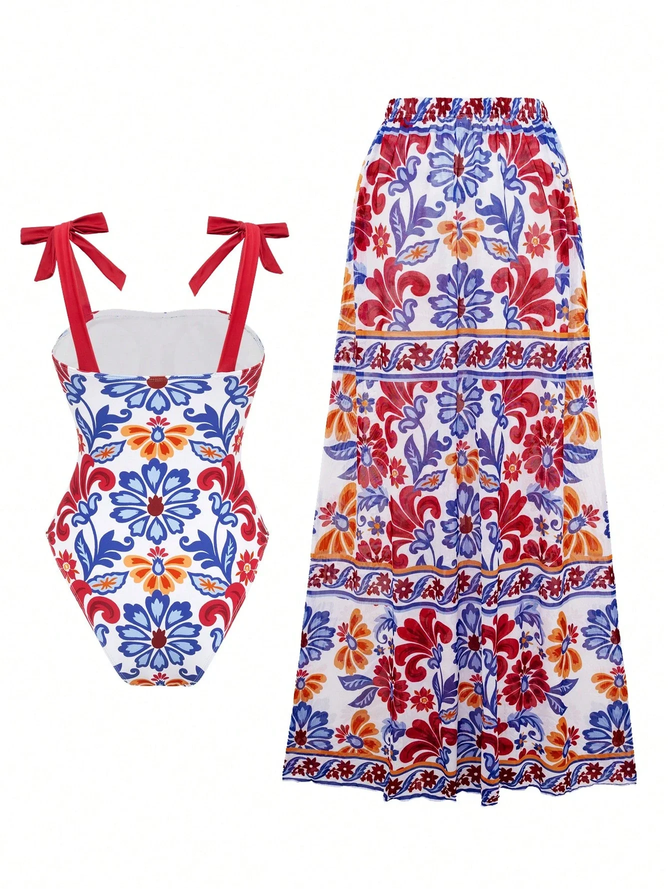 

Купальник с цветочным принтом и юбкой-накидкой для женщин