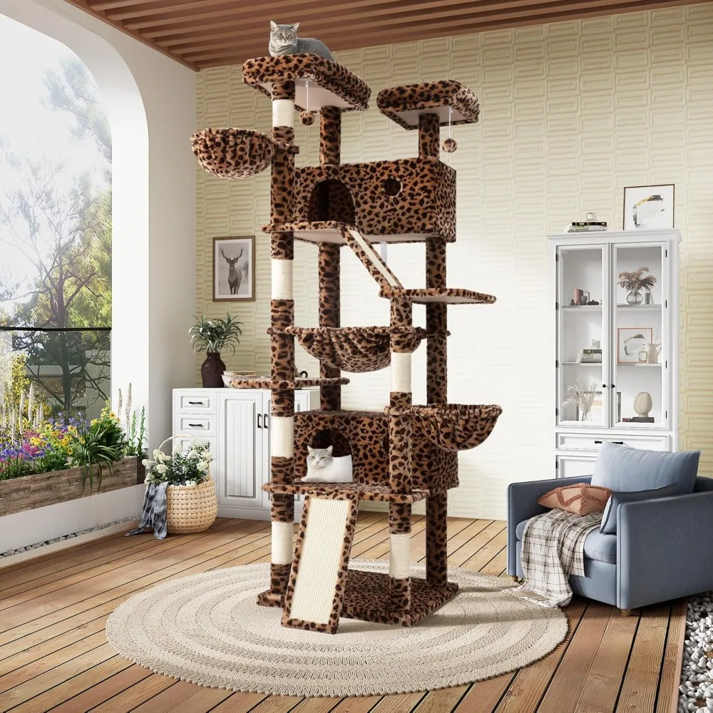 

81in Multi-Level Tall Cat Tree Tower for Indoor Kitties/Larger Cat Condo Furniture with Hammock/Cozy Pussycat Perches/Sisal Scr