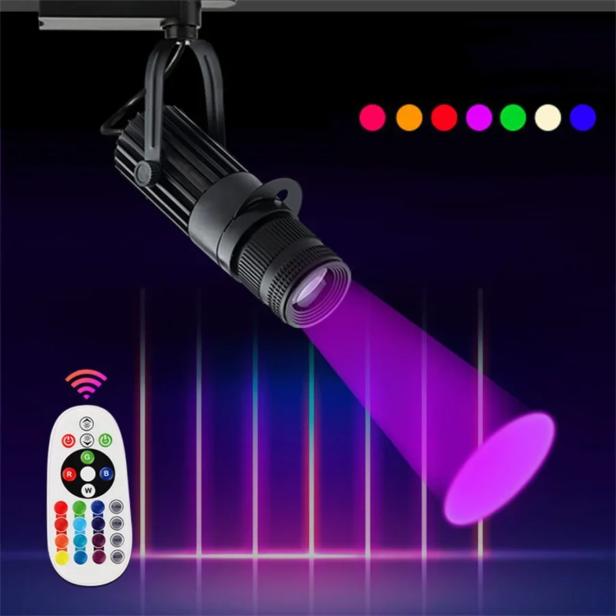 Imagem -02 - Zoomable Led Track Light com Controle Remoto Foco Ajustável Lâmpada do Teto Holofote para Picture Stage Bar e Teatro Rgb 5w 10w 30w