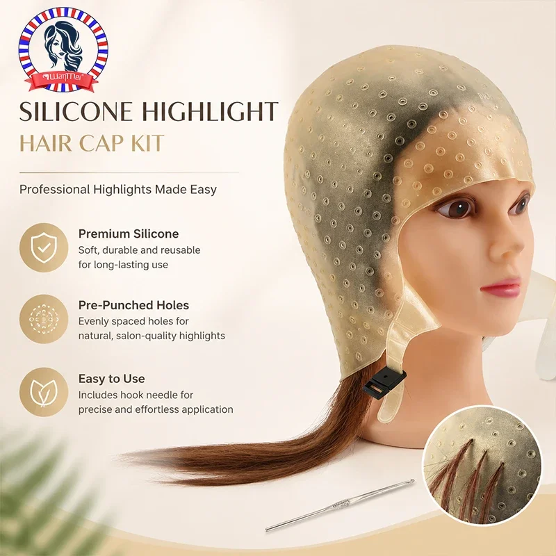 Professional Silicone Hair Coloring Cap Hook Needle Set streaking cap Color Dye Highlighting Reusable Tools Frosting Dyeing