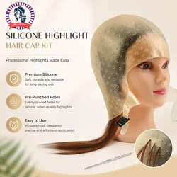 Professional Silicone Hair Coloring Cap Hook Needle Set streaking cap Color Dye Highlighting Reusable Tools Frosting Dyeing