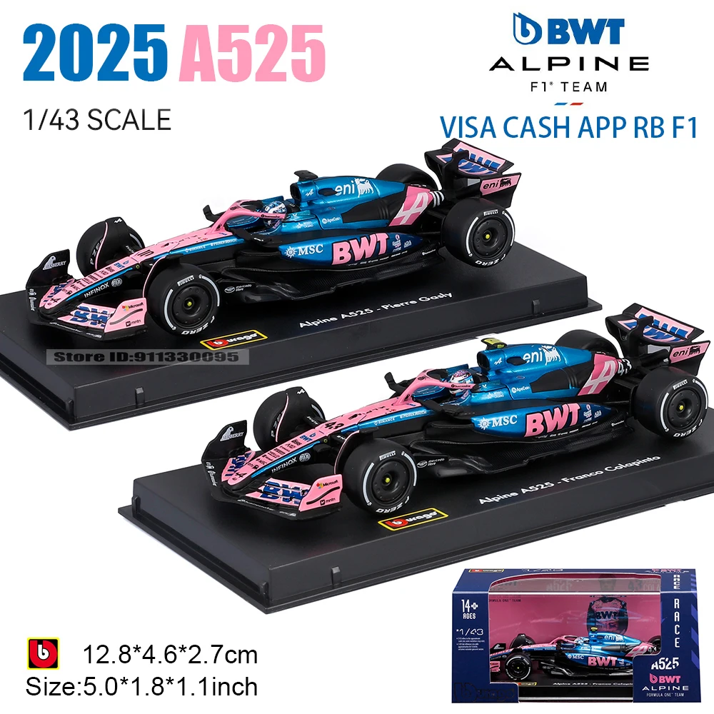 Bburago 1:43 2025 F1 BWT Alpine Formel-1-Team # 10 Pierre Gasly # 43 Franco Colapinto Legierungsauto Druckguss-Modell Spielzeug Sammlerstück – Detail 1