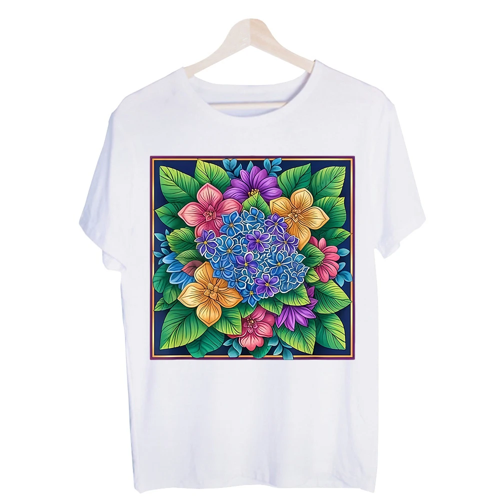 Women's Floral Pattern Graphic Tee, Short Sleeve Crew Neck T-Shirt for Summer Casual Outfits