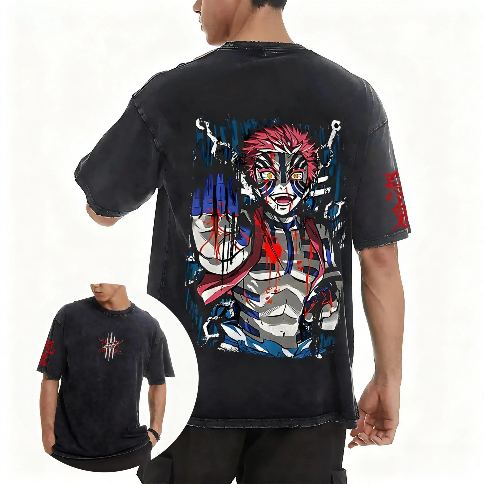 شيطان القاتل خمر غسلها تي شيرت الرجال المتضخم النساء قصيرة الأكمام المحملة رداء علوي غير رسمي الشارع الشهير الصيف العصرية الجديدة للجنسين Harajuku