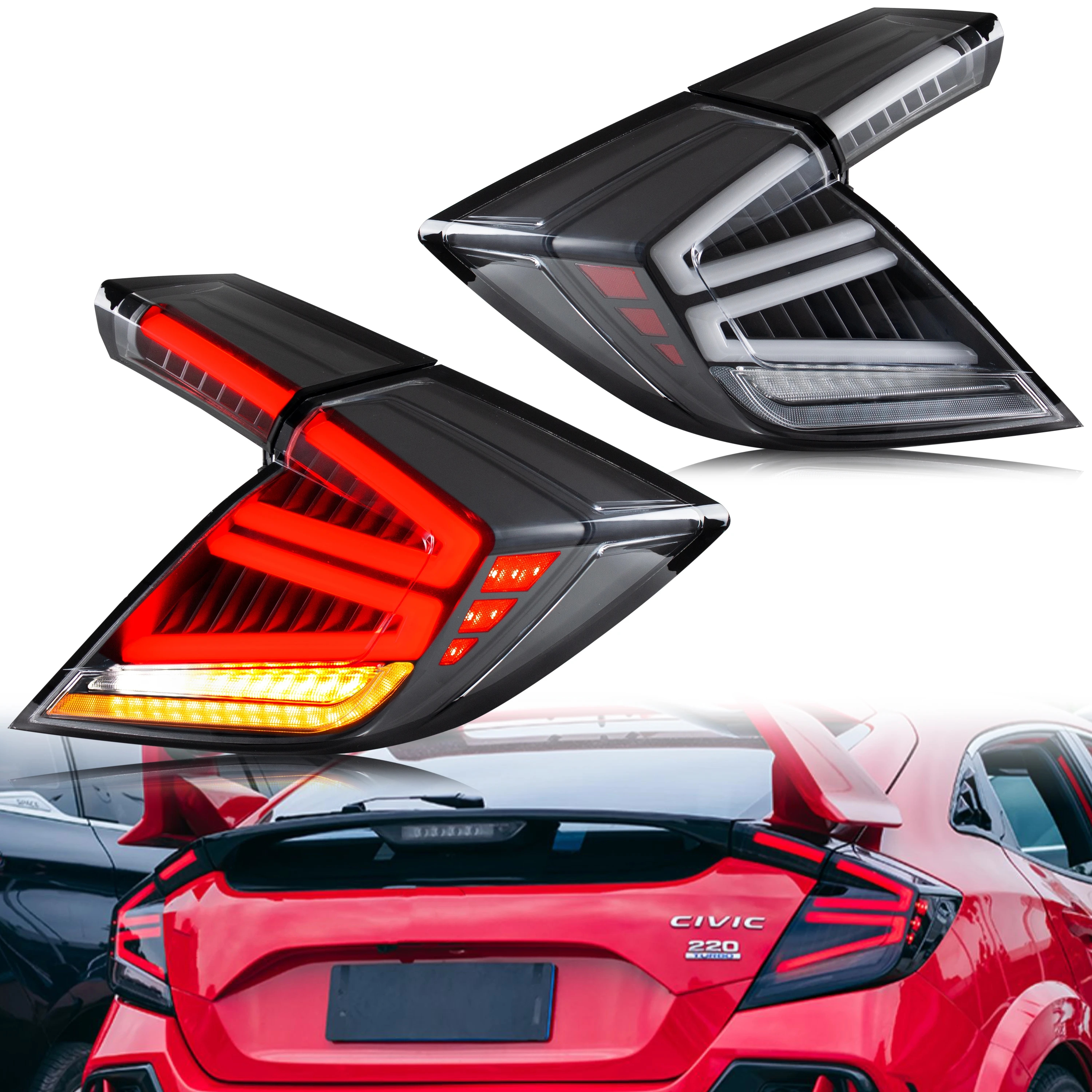 

LED Tail Lights for Honda Civic 2016-2021 Hatchback Type-R X FK6 FK7 FK8 FK9 Sequential Turn Signal Clear Rear Lamps Assembly
