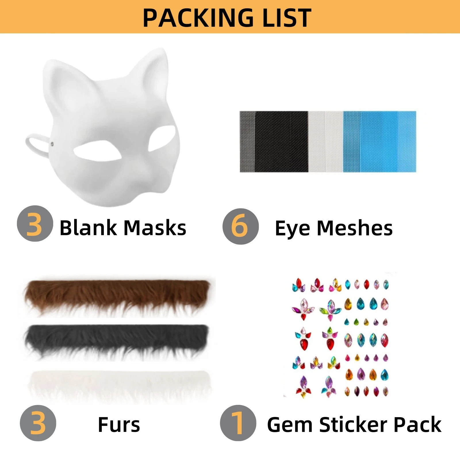 3 Sets Therian Mask Kit Paper Blank Masks Half Face Hand-painted Cat Mask DIY Masks For Masquerade Cosplay Party Gifts