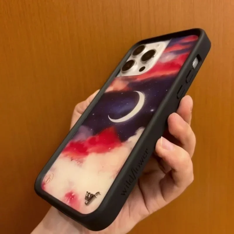 Wildflower Orebellas ريترو القمر السماء المرصعة بالنجوم جراب هاتف آيفون 12 13 14 15 16 برو ماكس زائد فتاة الموضة للصدمات الغطاء الخلفي
