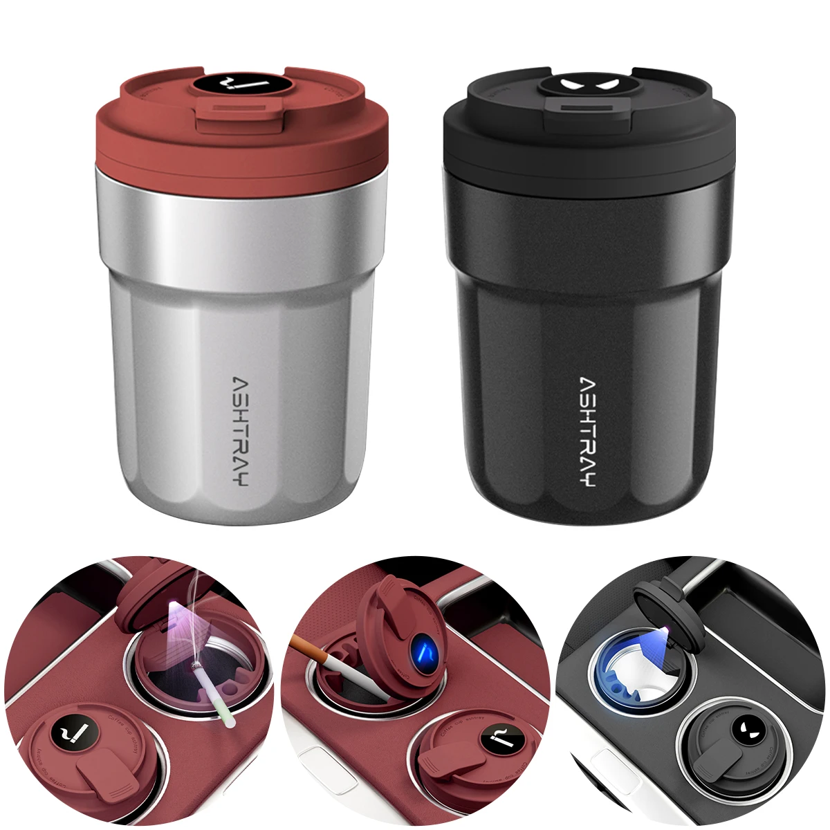 

1 portable LED car ashtray (cigarette ash storage cup, RGB lighting, automatic non-smoking storage box).