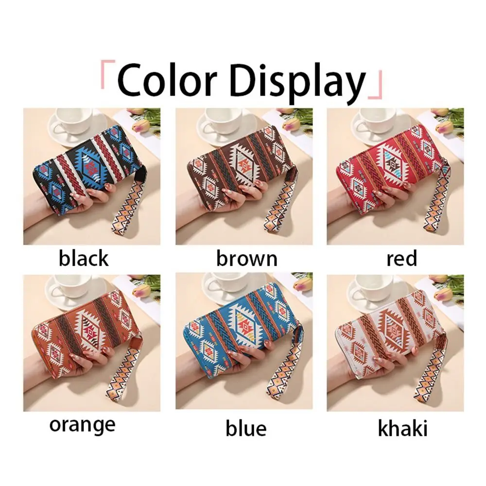 Bohemian Style Long Wallet PU Leather Large Capacity Coin Purse Waterproof Multi Card Slots Card Holder