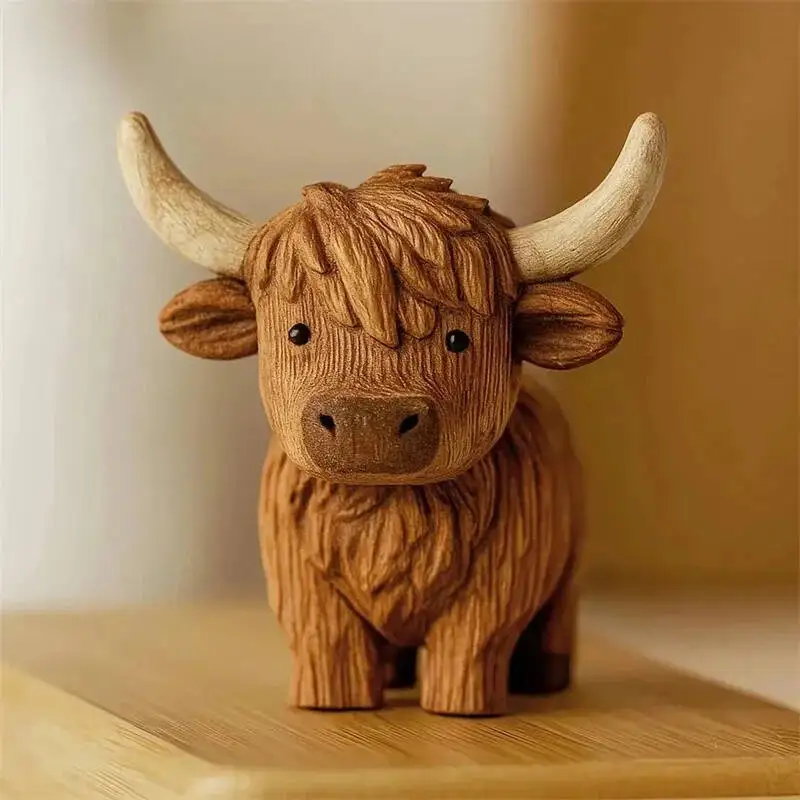 Hochlandrind-Statue, rustikale Skulptur, Tischdekoration, Heimdekoration für Tierliebhaber, Weihnachts- und Geburtstagsgeschenk