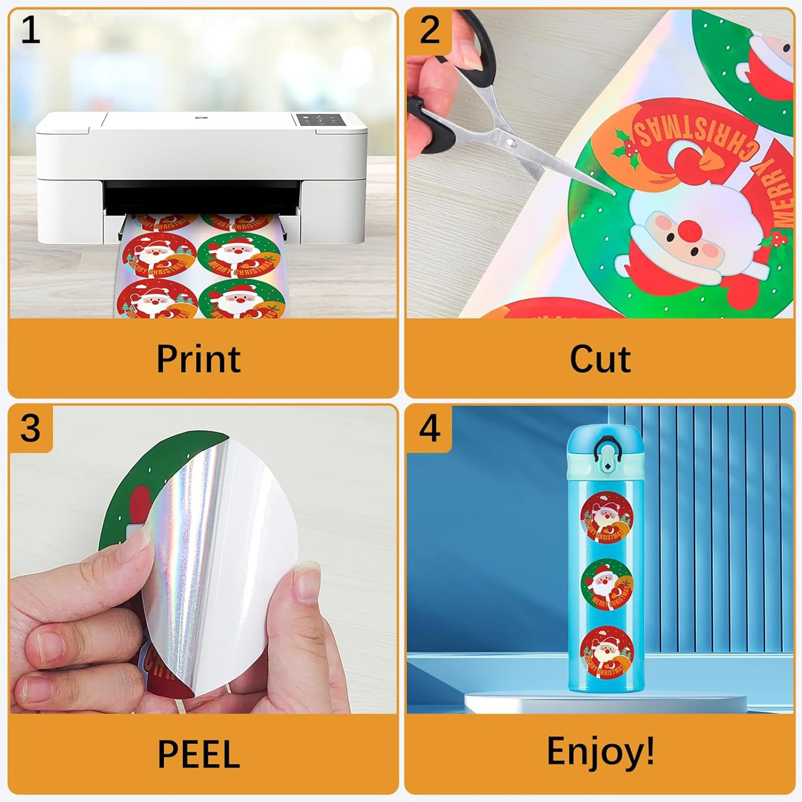 10 Sheets Holographic Letter Size (8.5" x 11") Printable Holographic Vinyl Sticker Paper Dries Quickly Waterproof Sticker Paper