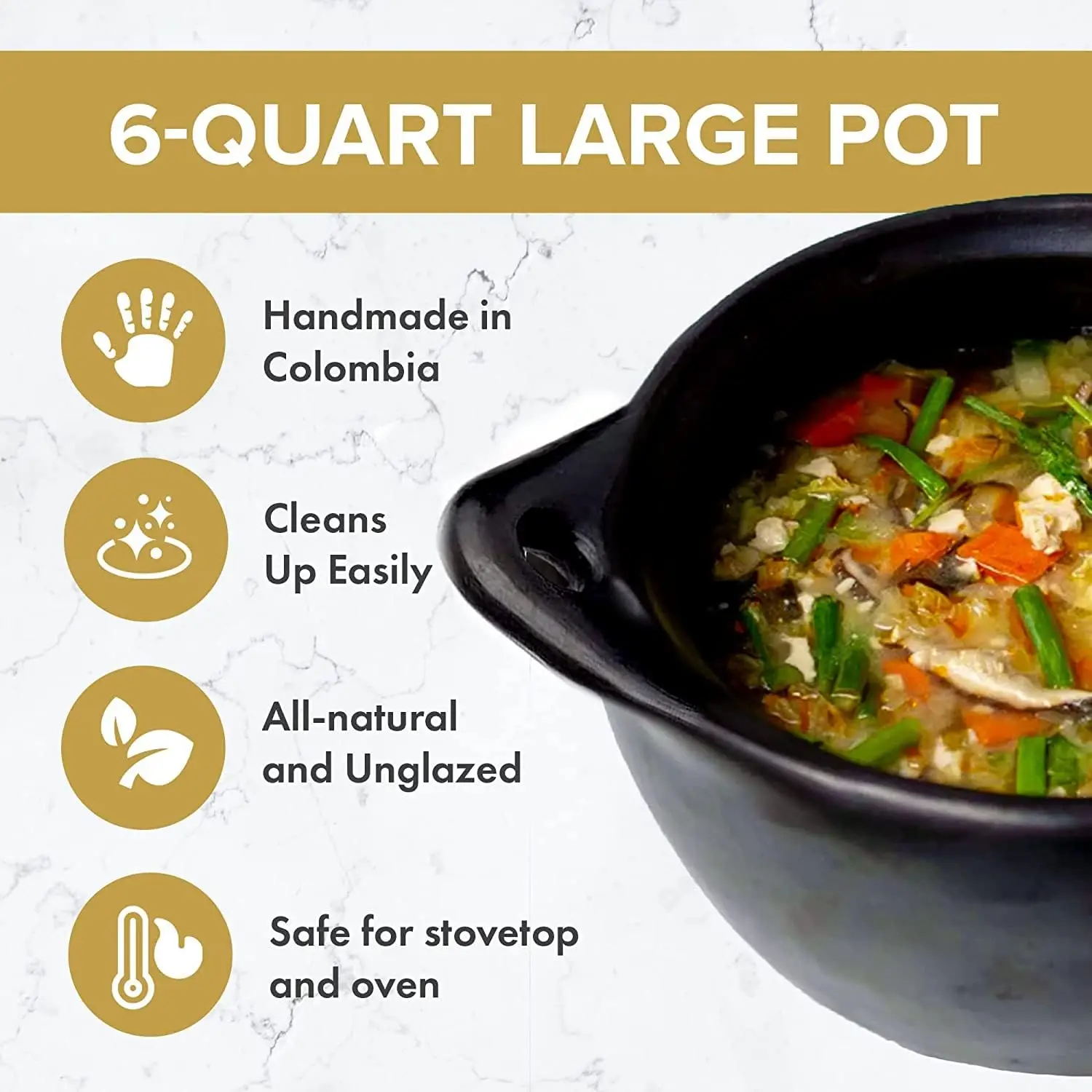 Authentic Chamba Soup & Bean Pot - Elegant Handmade Black Clay Dutch Oven with Cover - Perfect for Soups, Beans, Stocks & More -