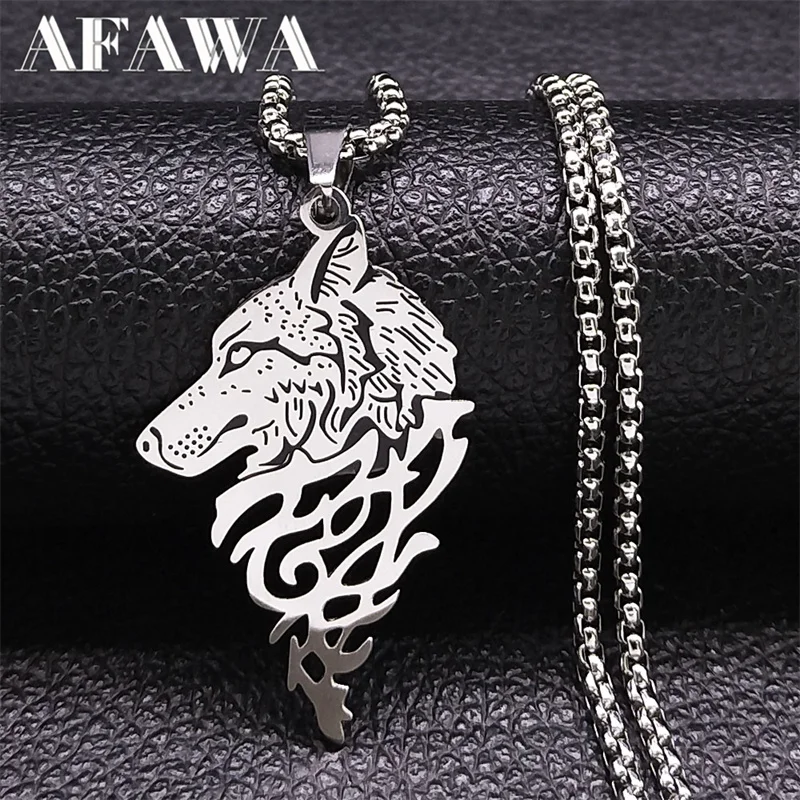 Viking Wolf Head Pendant Necklace Stainless Steel Punk Vintage Animal Cool Stuff Men\'s Chain Party Jewelry Gift collar hombre