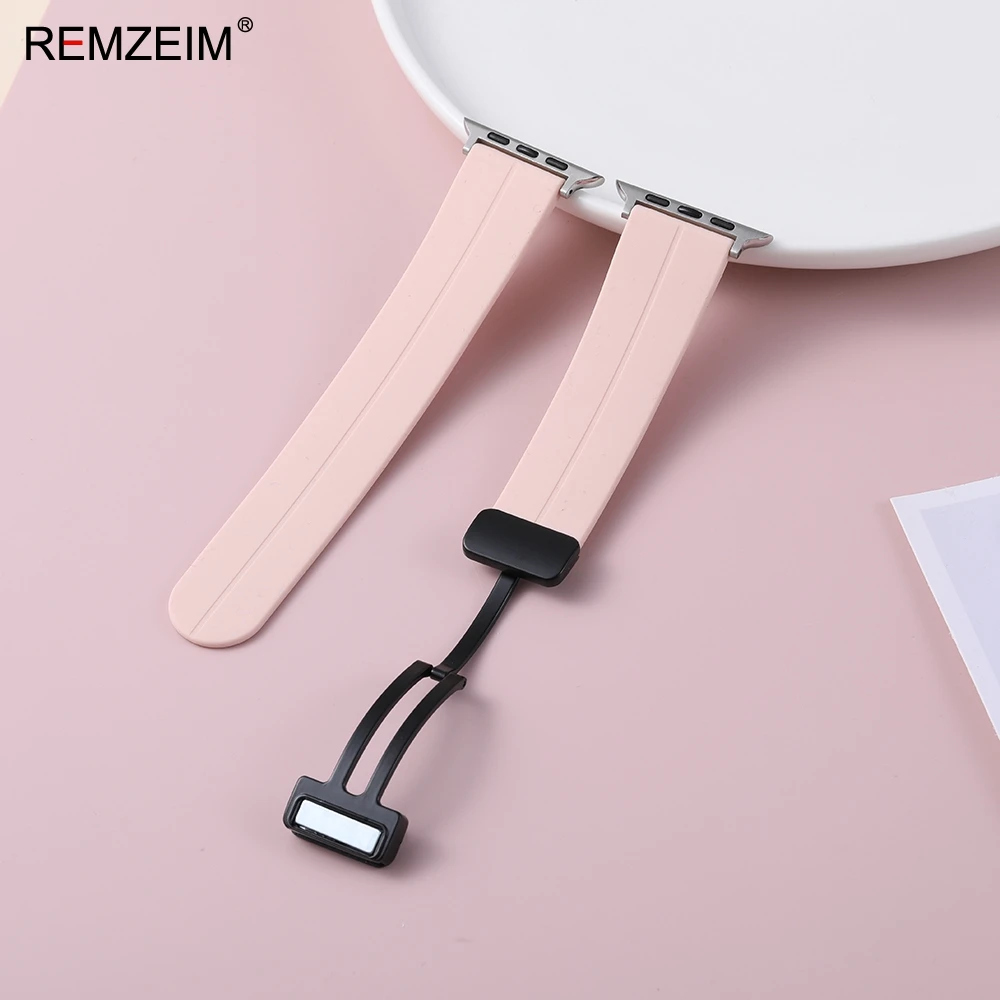 

Silicone Strap for Apple Watch Ultra Band 46mm 49mm 45mm 44mm 42mm 40mm 41mm Magnetic Bracelet for IWatch Series 10 9 8 SE 7