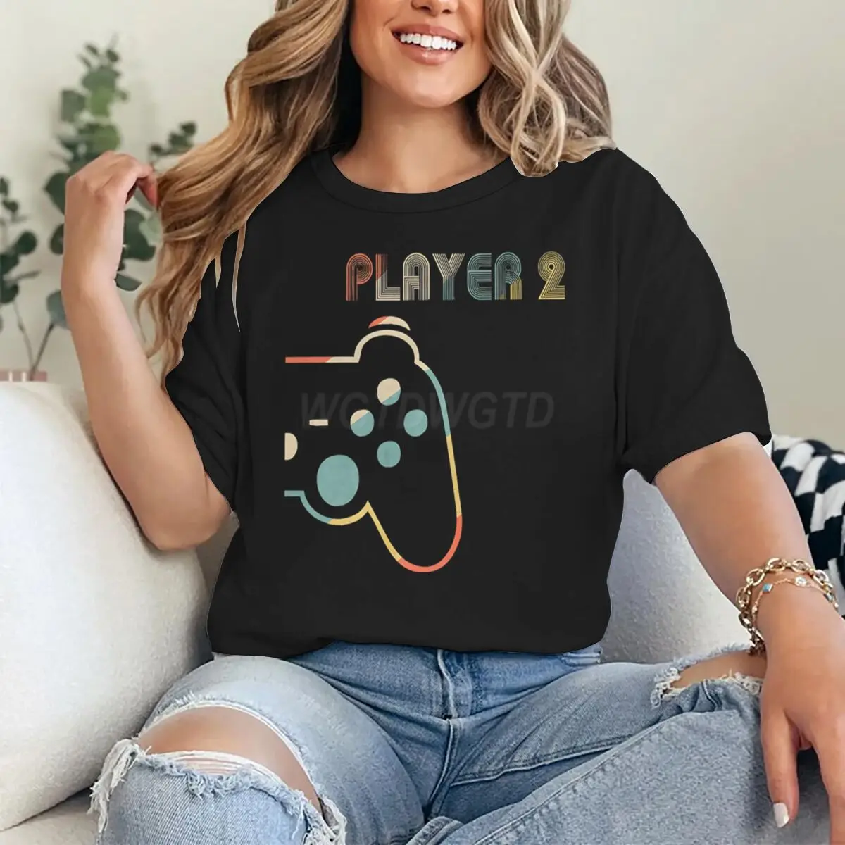 Vintage Player 1 and Player 2 Print Couple T-Shirts Matching Outfits Fashion Short Sleeve Women Men Tees Fun Lover Gift Tops