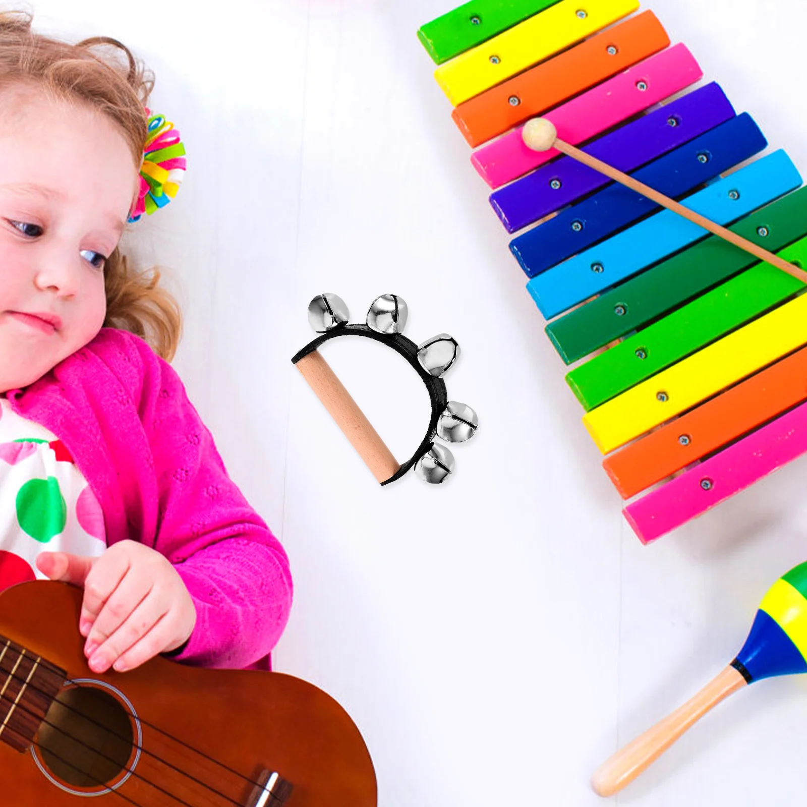 

3pcs Bell Hand Shaking Tambourine Music Educational Instrument For Kids Wooden Handle Rhythm Percussion Dance Party Bells