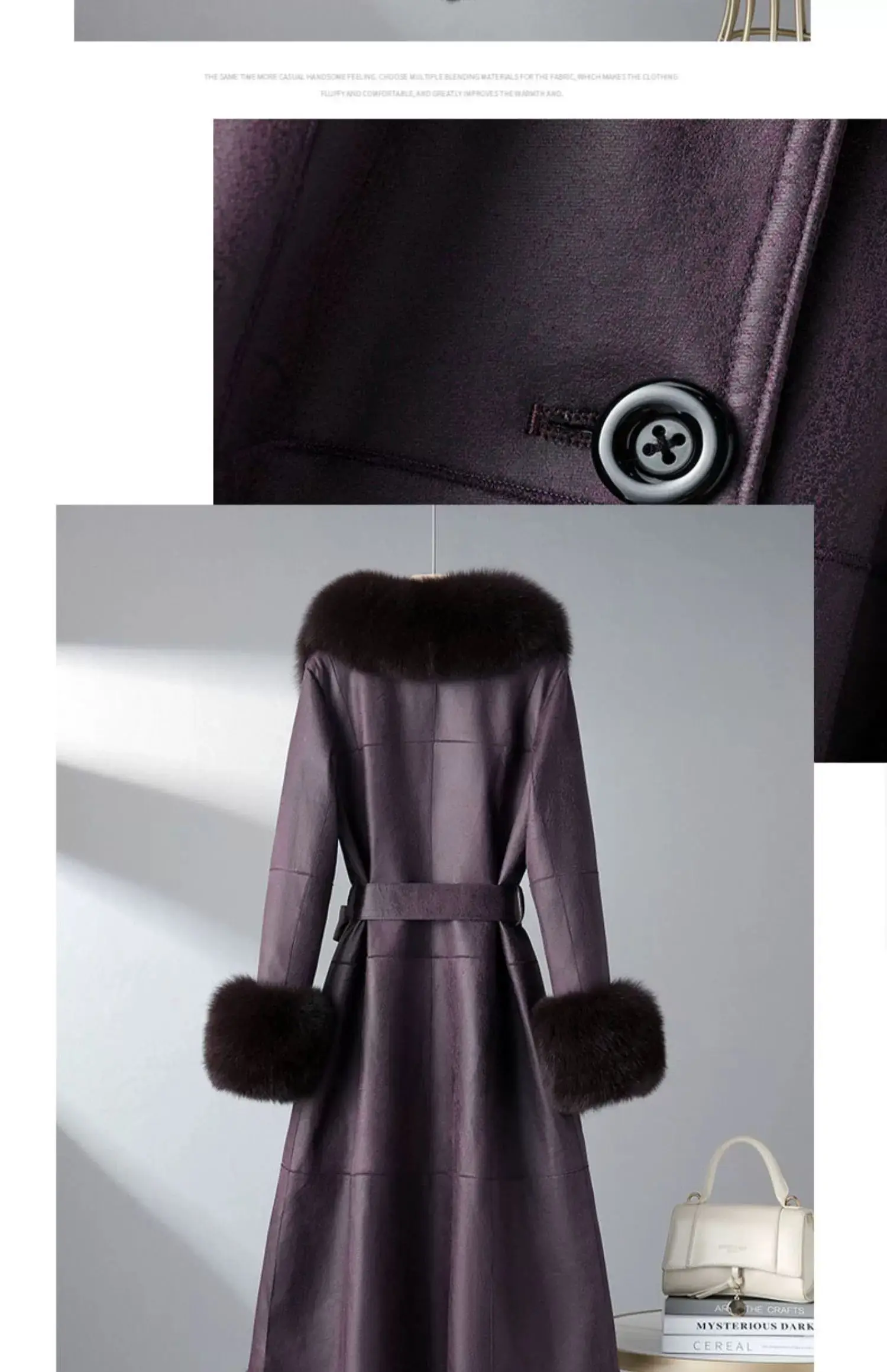 2023 New Rabbit Fur One Piece Coat for Women Mid length Fox Fur Collar Lace up Slim Fit Haining Fur Coat for Women