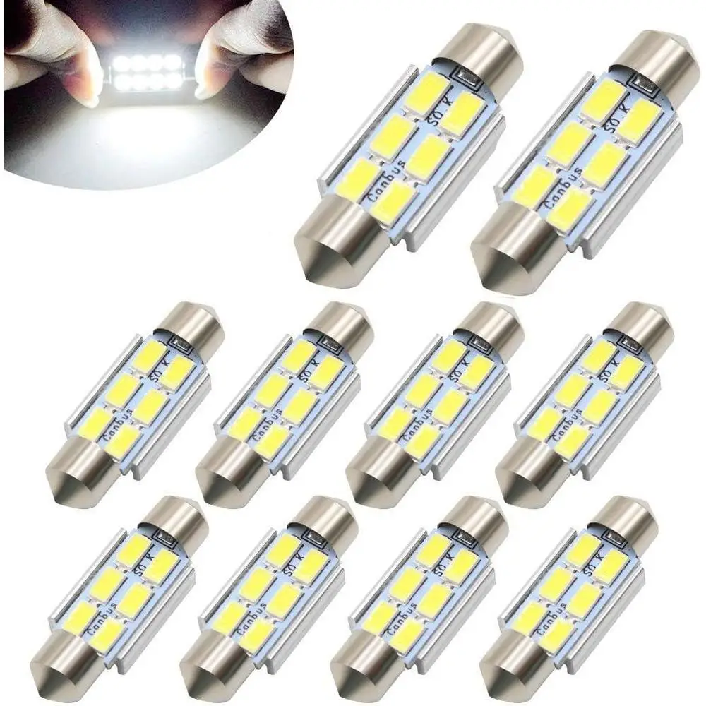 

12V 10 x 31mm/36mm/39mm/41mm LED Bulbs Car Interior Lignt 6000K White Auto Trunk Reading Maps License Plate Lamps
