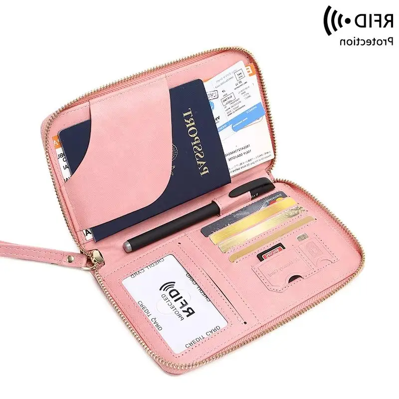 Western RFID Blocking Long Zipper Passport Women Wallet Multi-function Large Capacity Coin Purse for Mens