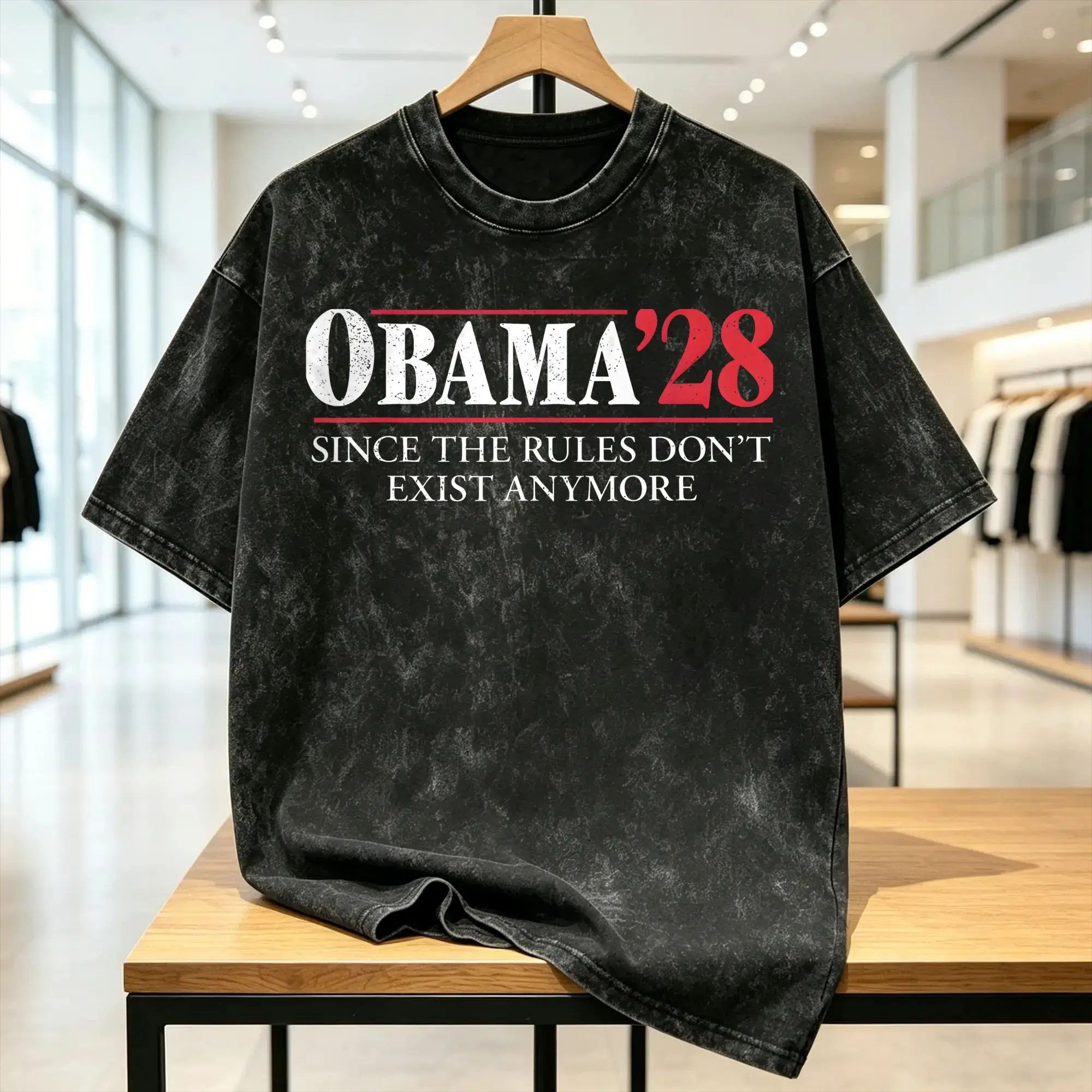 Obama 2028 Since Rules Don't Exist Anymore Men T Shirts Washed  Funny Short Sleeve Crewneck T-Shirt 100% Cotton Original Tops