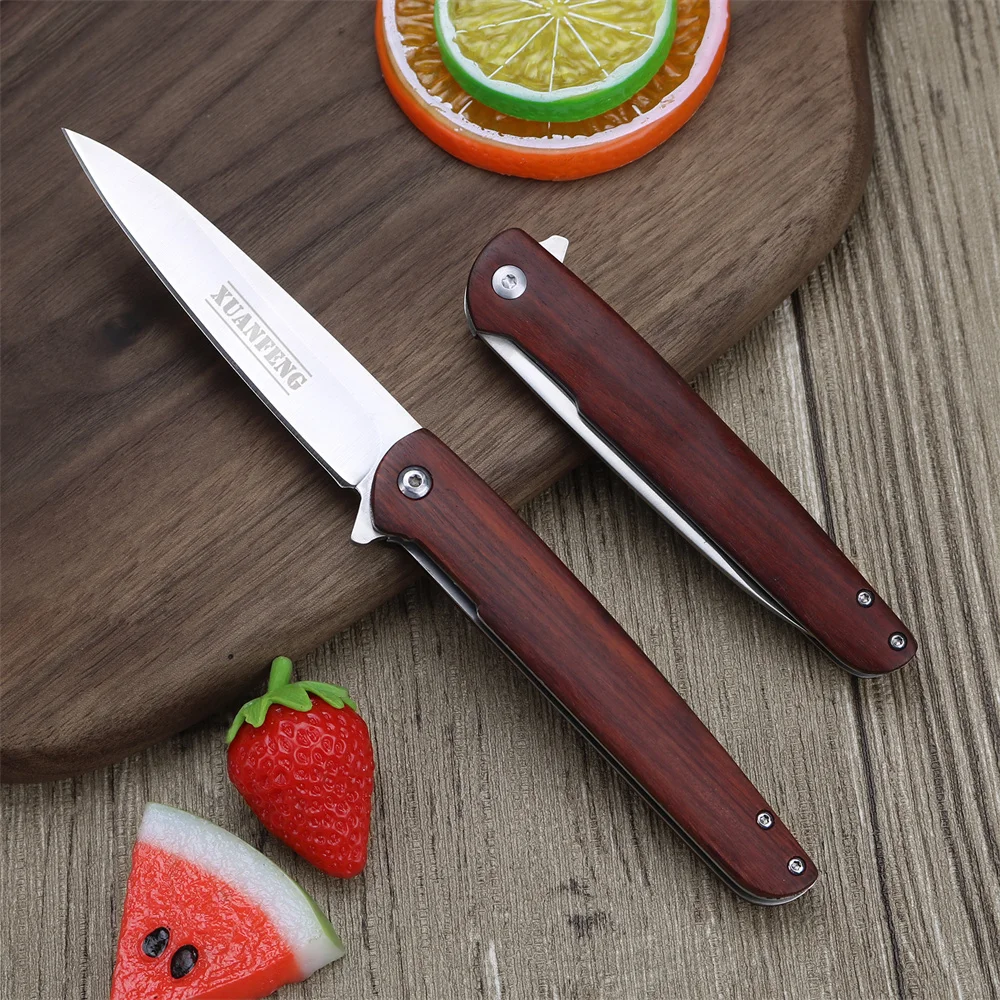 XUANFENG Japanese handmade folding knife wooden handle small folding knife D2 steel multifunctional fruit knife