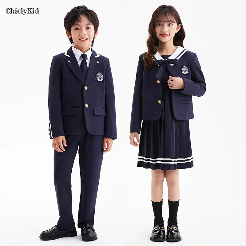 Children School Uniform Girls Korean Japanese Suiit Jacket Collar Dress Boys Blazers Pants Suits Kids Student Clothes Class Sets