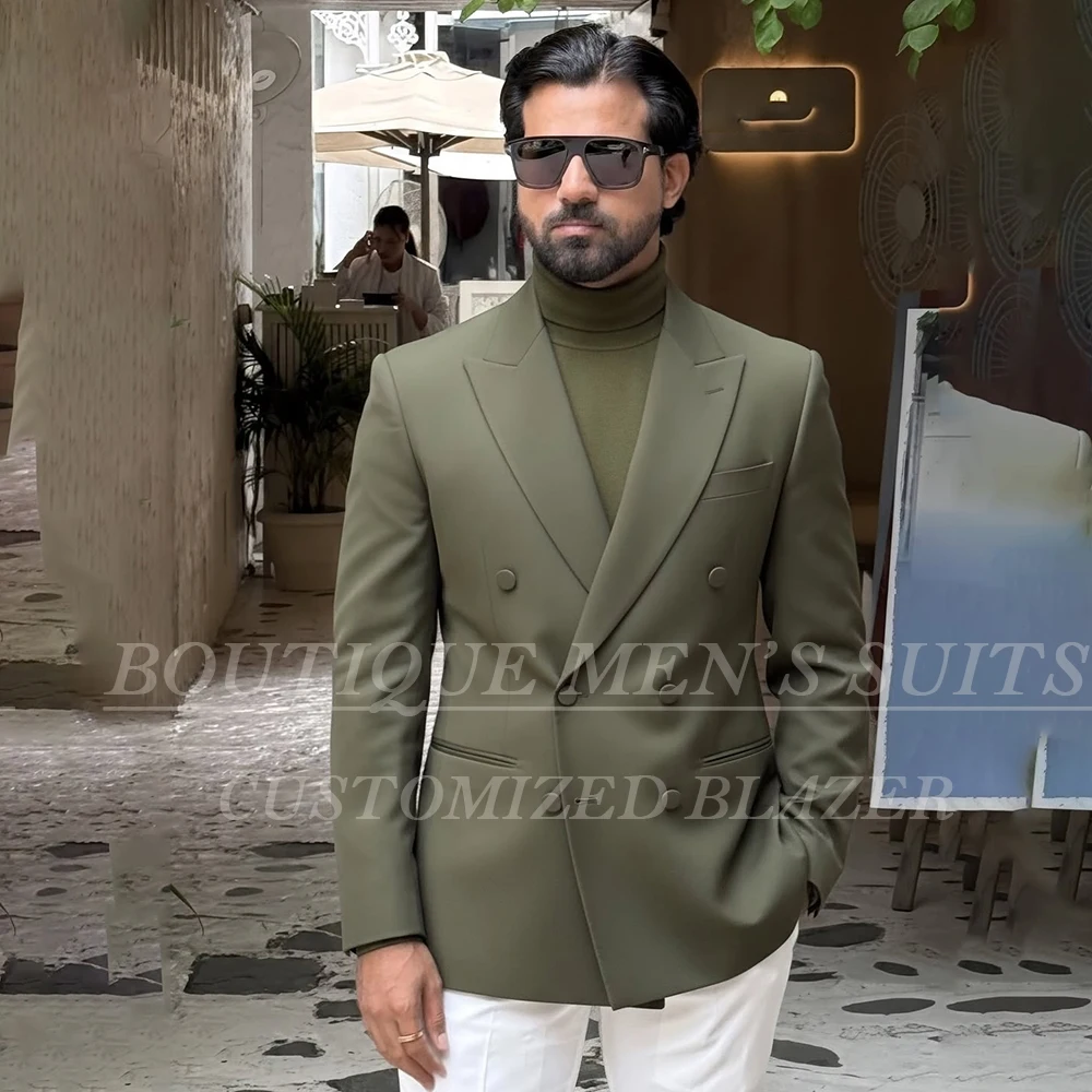 

Customzied Men's Suits Fashion Double Breasted Peak Lapel Slim Fit 2 Piece Jacket Pants Blazer Elegant Male Clothing Terno