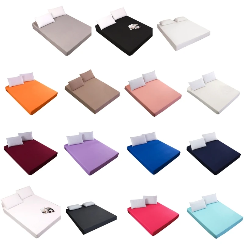 Waterproof Mattress Cover Solid Color Bed Fitted Sheet with Elastic Band Protect